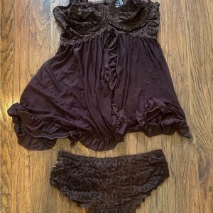 SHEIN Dark Brown Lace Sleepwear Set